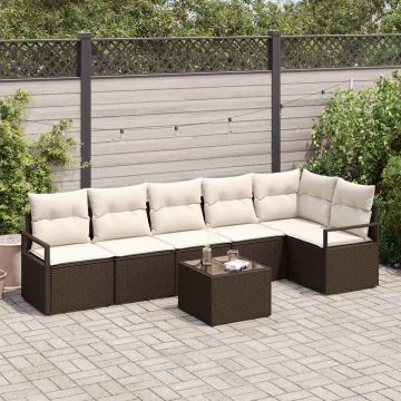 vidaXL Set de canapele pentru grădină cu pernă 7 pcs Maro și Crem