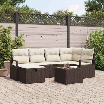 vidaXL Set de canapele pentru grădină cu pernă 7 pcs maro și crem