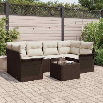 vidaXL Set de canapele pentru grădină cu pernă 7 pcs Maro și Crem