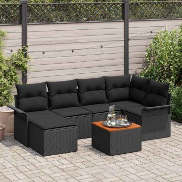 vidaXL Set de canapele pentru grădină cu pernă 7 pcs Negru