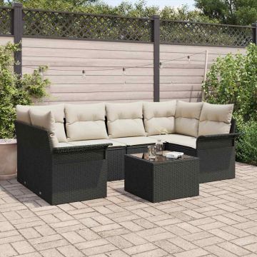 vidaXL Set de canapele pentru grădină cu pernă 7 pcs Negru și Crem