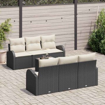 vidaXL Set de canapele pentru grădină cu pernă 7 pcs Negru și Crem