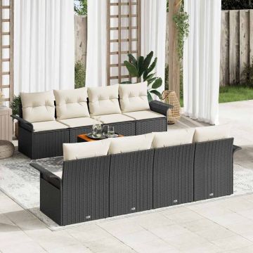 vidaXL Set de canapele pentru grădină cu pernă 7 pcs Negru și Crem