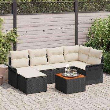 vidaXL Set de canapele pentru grădină cu pernă 7 pcs Negru și Crem