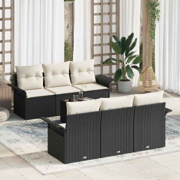 vidaXL Set de canapele pentru grădină cu pernă 7 pcs Negru și Crem