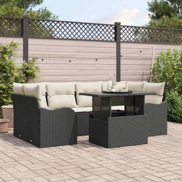 vidaXL Set de canapele pentru grădină cu pernă 7 pcs Negru Rattan poli