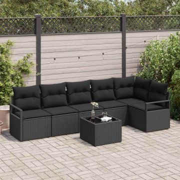 vidaXL Set de canapele pentru grădină cu pernă 7 pcs Negru