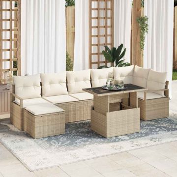 vidaXL Set de canapele pentru grădină cu pernă 8 pcs bej și crem