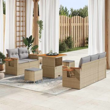 vidaXL Set de canapele pentru grădină cu pernă 8 pcs Bej Rattan poli