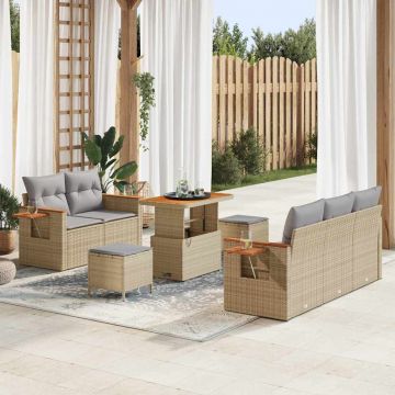vidaXL Set de canapele pentru grădină cu pernă 8 pcs Bej Rattan poli