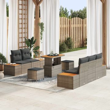 vidaXL Set de canapele pentru grădină cu pernă 8 pcs Gri