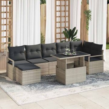 vidaXL Set de canapele pentru grădină cu pernă 8 pcs Gri deschis