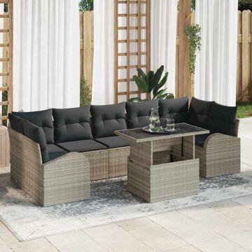 vidaXL Set de canapele pentru grădină cu pernă 8 pcs Gri deschis