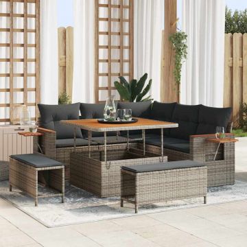vidaXL Set de canapele pentru grădină cu pernă 8 pcs Gri Rattan poli