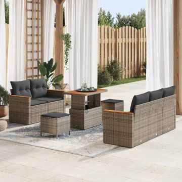 vidaXL Set de canapele pentru grădină cu pernă 8 pcs Gri Rattan poli