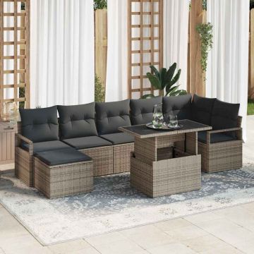 vidaXL Set de canapele pentru grădină cu pernă 8 pcs Gri