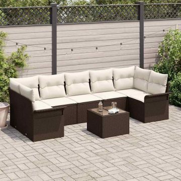 vidaXL Set de canapele pentru grădină cu pernă 8 pcs Maro și Crem