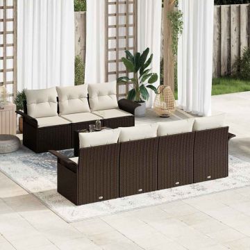 vidaXL Set de canapele pentru grădină cu pernă 8 pcs Maro și Crem