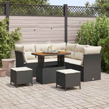 vidaXL Set de canapele pentru grădină cu pernă 8 pcs negru și crem