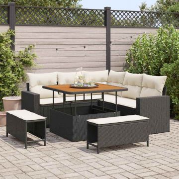 vidaXL Set de canapele pentru grădină cu pernă 8 pcs negru și crem