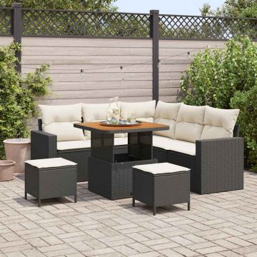 vidaXL Set de canapele pentru grădină cu pernă 8 pcs negru și crem