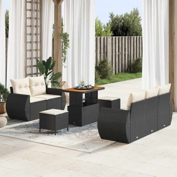 vidaXL Set de canapele pentru grădină cu pernă 8 pcs negru și crem