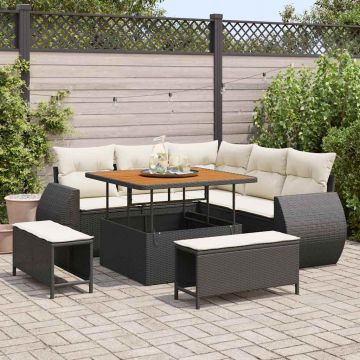 vidaXL Set de canapele pentru grădină cu pernă 8 pcs negru și crem