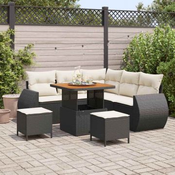 vidaXL Set de canapele pentru grădină cu pernă 8 pcs negru și crem