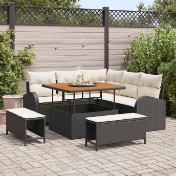 vidaXL Set de canapele pentru grădină cu pernă 8 pcs Negru și Crem