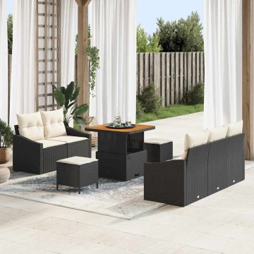 vidaXL Set de canapele pentru grădină cu pernă 8 pcs Negru și Crem