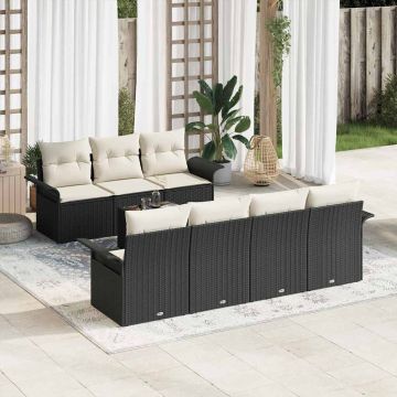 vidaXL Set de canapele pentru grădină cu pernă 8 pcs Negru și Crem