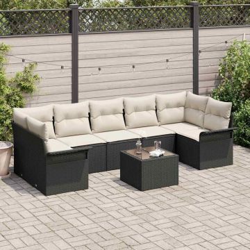 vidaXL Set de canapele pentru grădină cu pernă 8 pcs Negru și Crem