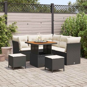 vidaXL Set de canapele pentru grădină cu pernă 8 pcs negru și crem