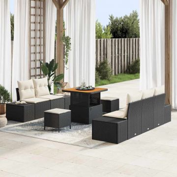 vidaXL Set de canapele pentru grădină cu pernă 8 pcs Negru și Crem