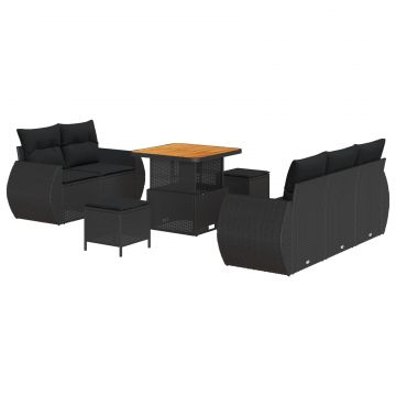 vidaXL Set de canapele pentru grădină cu pernă 8 pcs Negru poliratan