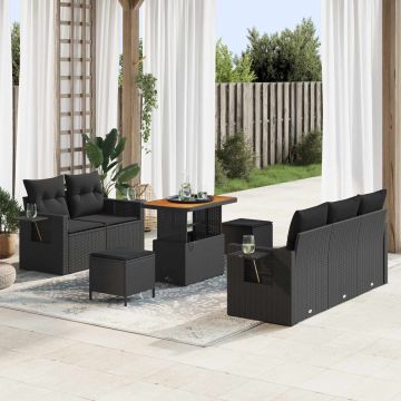 vidaXL Set de canapele pentru grădină cu pernă 10 pcs Negru poliratan