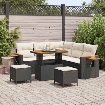 vidaXL Set de canapele pentru grădină cu pernă 8 pcs Negru Rattan poli