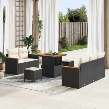 vidaXL Set de canapele pentru grădină cu pernă 8 pcs Negru Rattan poli