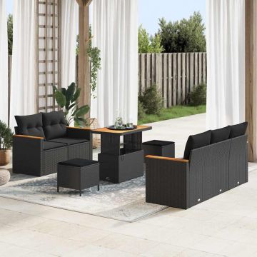 vidaXL Set de canapele pentru grădină cu pernă 8 pcs Negru Rattan poli
