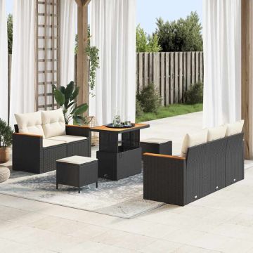 vidaXL Set de canapele pentru grădină cu pernă 8 pcs Negru Rattan poli