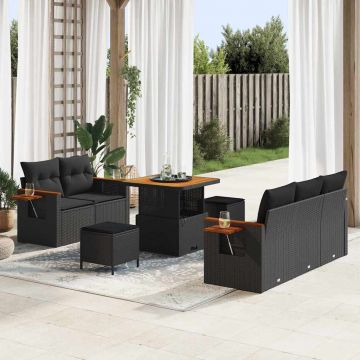 vidaXL Set de canapele pentru grădină cu pernă 8 pcs Negru Rattan poli