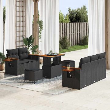 vidaXL Set de canapele pentru grădină cu pernă 8 pcs Negru Rattan poli