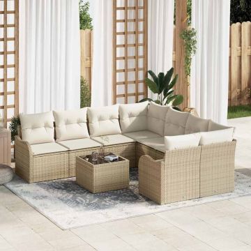 vidaXL Set de canapele pentru grădină cu pernă 9 pcs Bej și crem