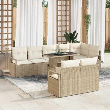 vidaXL Set de canapele pentru grădină cu pernă 9 pcs bej și crem