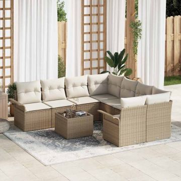 vidaXL Set de canapele pentru grădină cu pernă 9 pcs Bej și crem