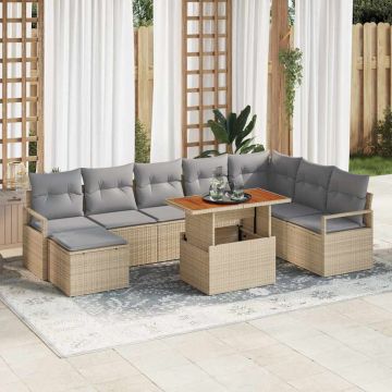 vidaXL Set de canapele pentru grădină cu pernă 9 pcs Bej și gri