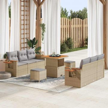 vidaXL Set de canapele pentru grădină cu pernă 9 pcs Bej Rattan poli