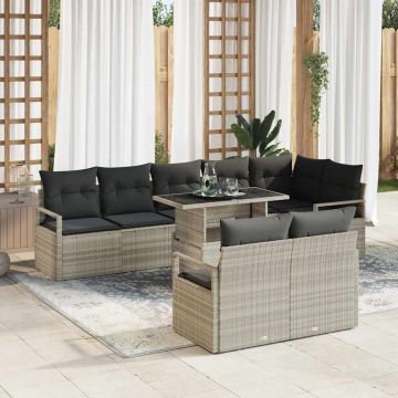 vidaXL Set de canapele pentru grădină cu pernă 9 pcs Gri deschis