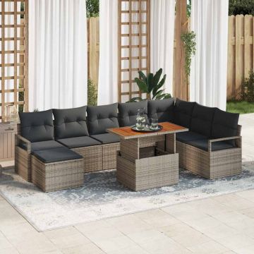 vidaXL Set de canapele pentru grădină cu pernă 9 pcs Gri și Brown
