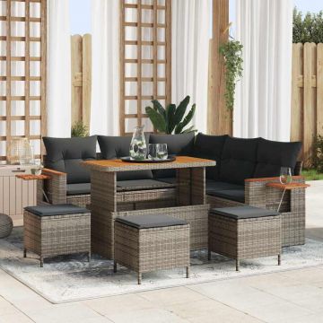 vidaXL Set de canapele pentru grădină cu pernă 9 pcs Gri Rattan poli